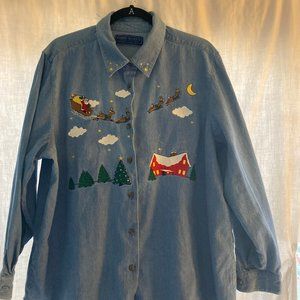 karen Scott 11 blue fun Christmas shirt